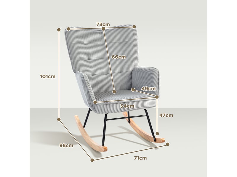  Fauteuil à bascule vintage, patins incurvés, rembourrage épais, bois de hêtre et acier, gris clair  - Conforama E