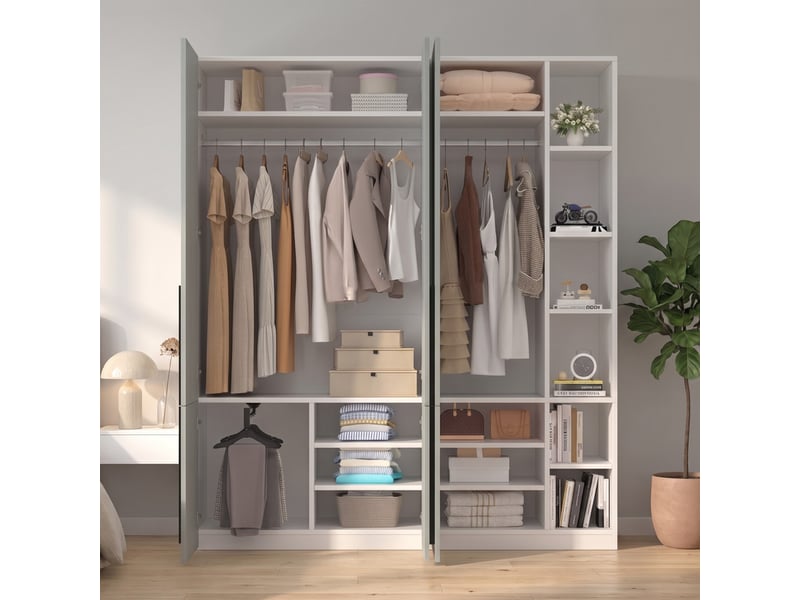  Armoire avec 1 porte-pantalons, 2 barres de penderie et 14 compartiments de rangement, gris, 160 x 50 x 200 cm  - Conforama D