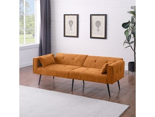 Canapé modulable convertible - 2 places - tissu orange - avec fonction lit - 175 x 71 x 71 cm - pour studio