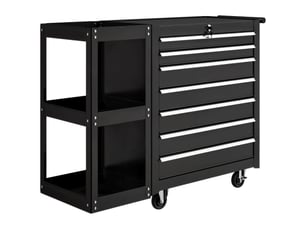Chariot d'atelier avec 7 tiroirs, servante à outils mobile noire, étagère latérale amovible, 4 roues freinées, 96x33,5x75 cm