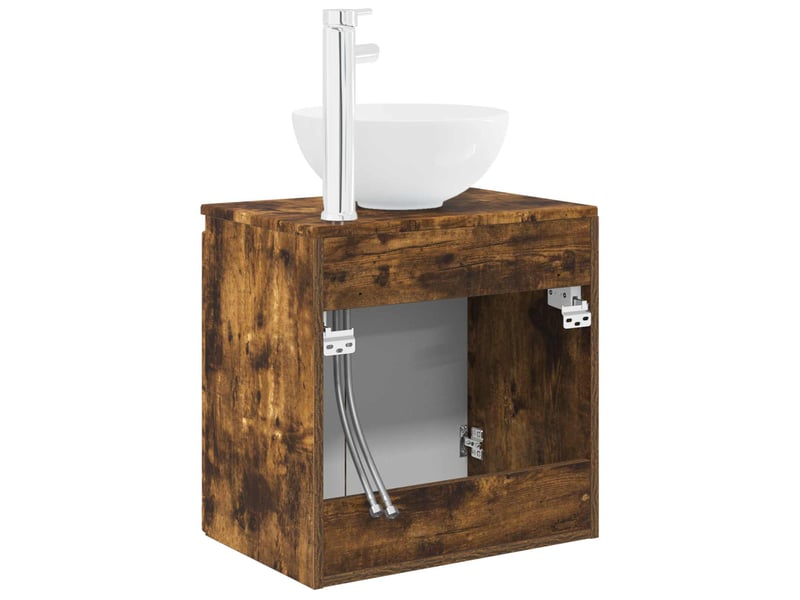 Vanité de lavabo mural, meuble de rangement chêne fumé 49.5x41x64.5 cm shl2990 - Conforama E