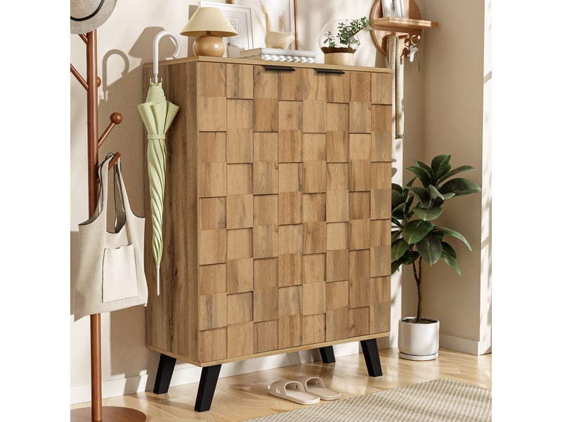  Meuble à chaussures avec 5 compartiments et 4 étagères réglables, charnières amorties pour entrée, 80,5×35×109,5 cm  - Conforama C