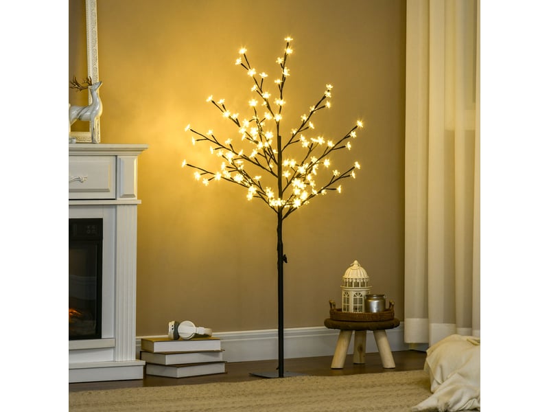  Cerisier en fleurs avec 120 lumières led blanc chaud ip44, décoration intérieure, 17 x 17 x 120 cm, noir  - Conforama C