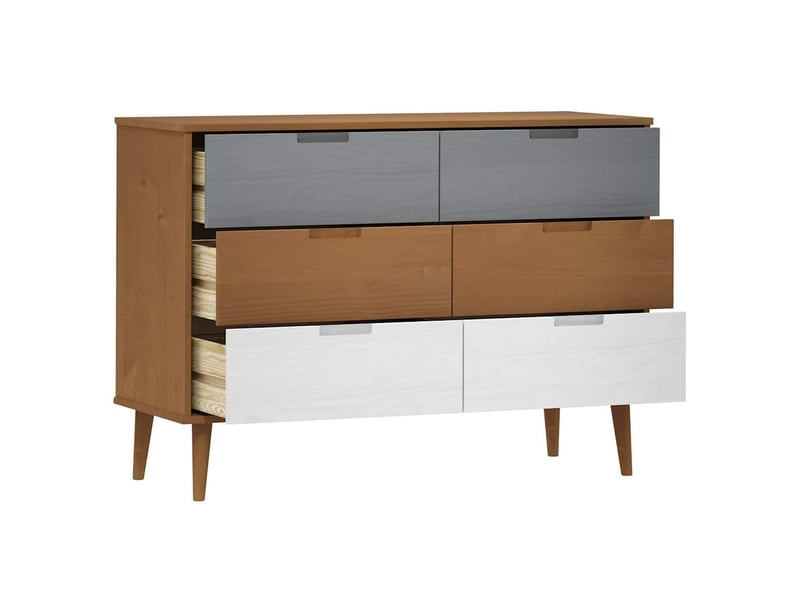  Commode chambre adulte, armoire à tiroirs marron 113x40x80 cm bois de pin massif shl63976  - Conforama E