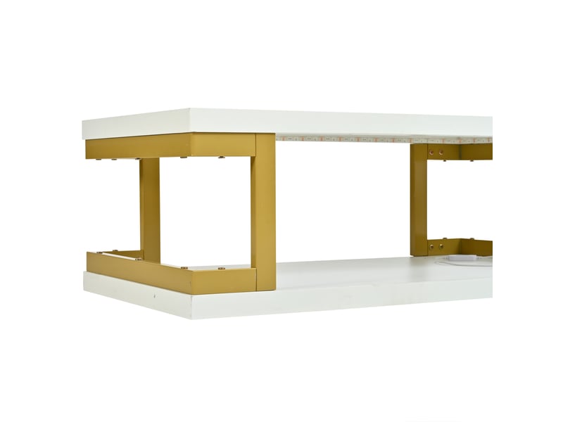  Table basse avec led rgb 100x50 cm, table de salon blanc et or en mdf et métal, 2 niveaux, charge 50 kg  - Conforama W