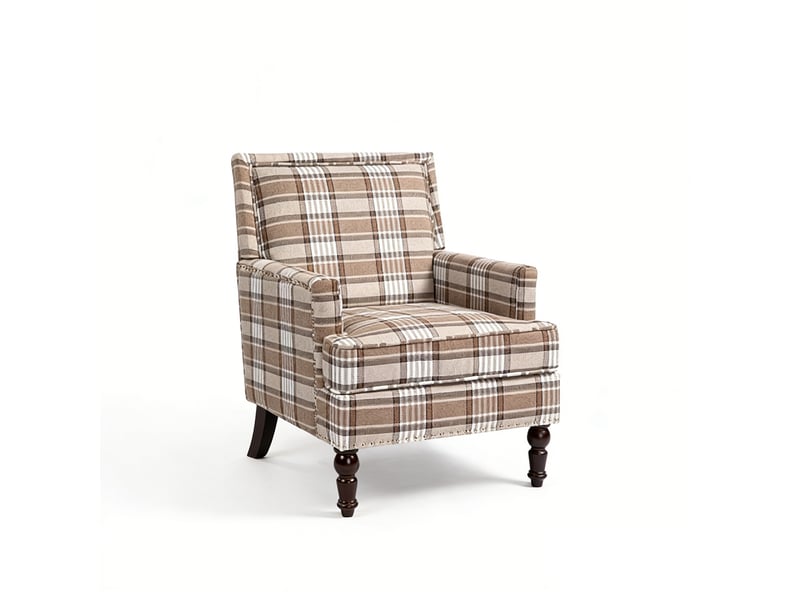  Fauteuil rembourré en mousse haute densité, coton et lin marron et blanc  - Conforama A