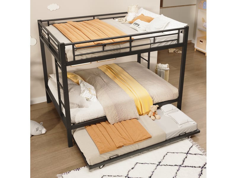  Lit superposé enfant 140 x 200 cm en métal avec lit gigogne noir, sans matelas  - Conforama E