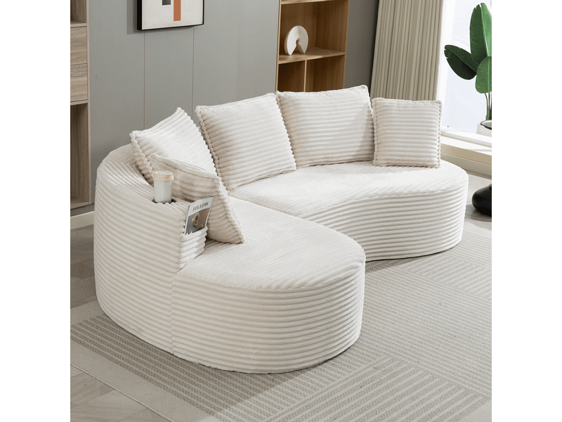 Canapé incurvé en velours côtelé avec porte-gobelets 250x152x82 cm - coussins et poches latérales - Conforama B