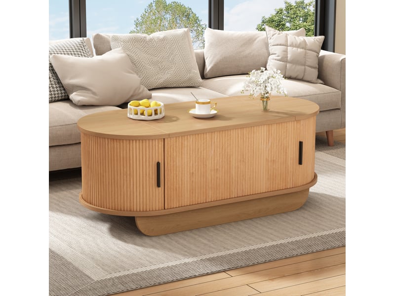 Table basse relevable avec rangements à volets roulants en mdf, finition bois - Conforama B