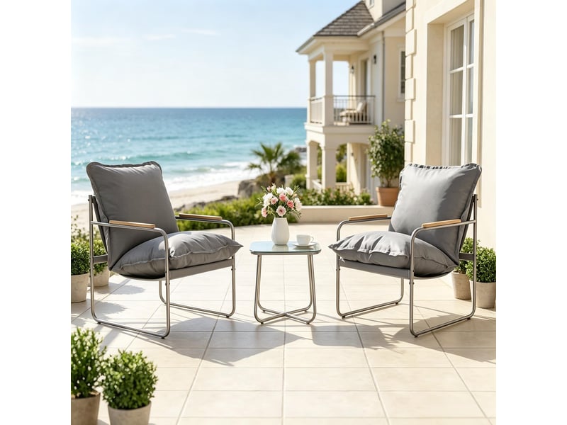  Salon de jardin,45x45x40,5 cm,2 chaises avec table,métal verre,gris  - Conforama B