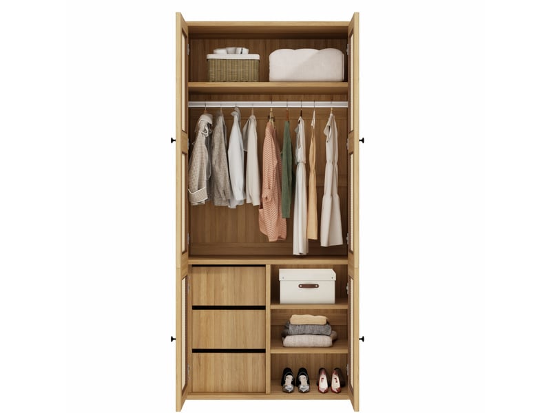  Dressing complet 90x47x200 cm – coloris chêne – porte à battants, tressage rotin et rangement modulable  - Conforama A