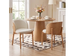 Lot de 2 chaises de salle à manger avec dossier enveloppant et assise rembourrée en lin et bois naturel