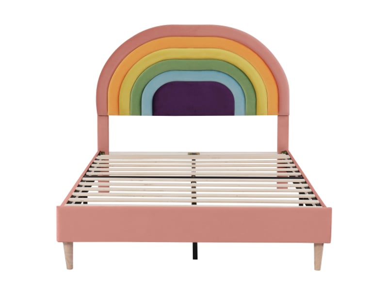 Lit capitonné, 140×200 cm, sommier + tête réglable, velours, rose, montage facile - Conforama A