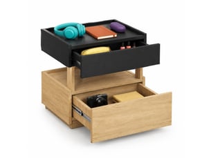 Table de chevet intelligente 50 x 40 x 50 cm, charge sans fil, led, 2 tiroirs noir bois