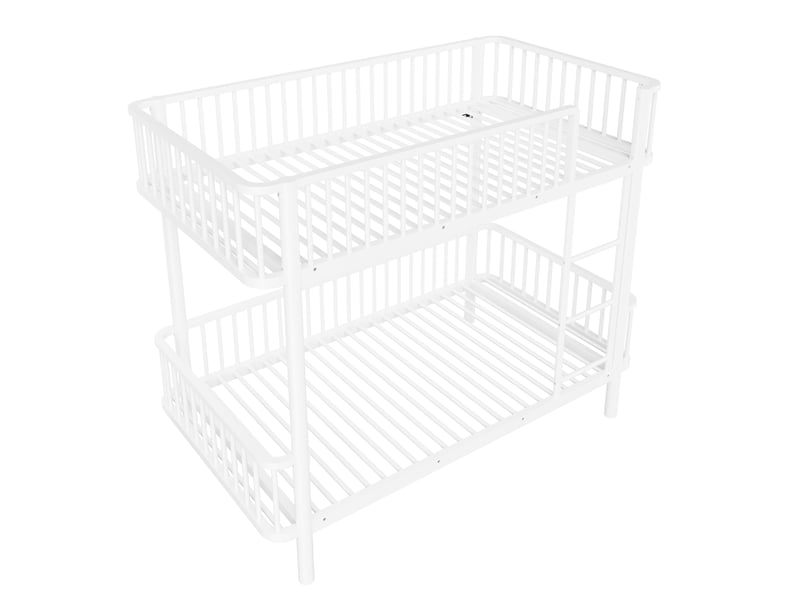 Lit superposé enfant 90x200 cm métal blanc, 2 couchages, barrières de sécurité, échelle centrale - Conforama E