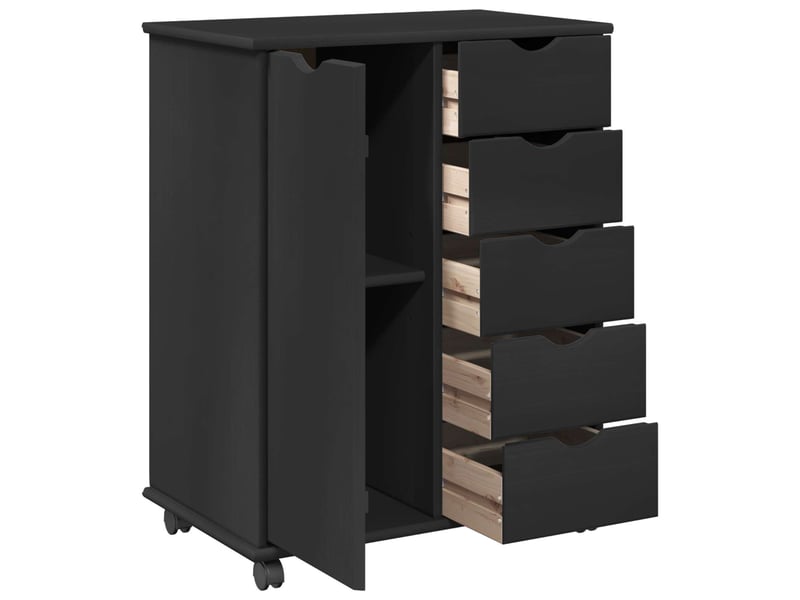  Caisson roulant de bureau, meuble de rangement 63,5 x 39 x 79 cm bois de pin massif noir  - Conforama D