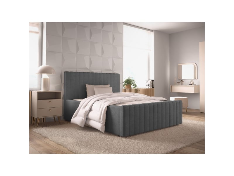  Lit coffre eloria 140x200 gris anthracite avec sommier relevable  - Conforama B