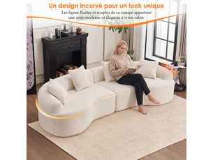 Canapé modulable incurvé 4 places en chenille - forme arrondie confortable pour salon