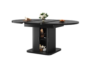 Table à manger ovale extensible 110-149,8x110x75 cm avec rangement noir mat