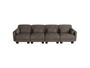 Canapé modulaire 4 places en chenille marron, canapé droit avec coussins lombaires et assise confortable pour salon