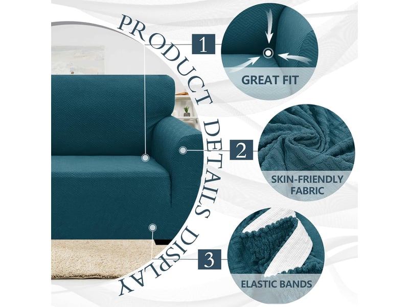  Housse canapé 3 places, universelle housse de canapé avec accoudoirs bleu paon 180-230cm  - Conforama E