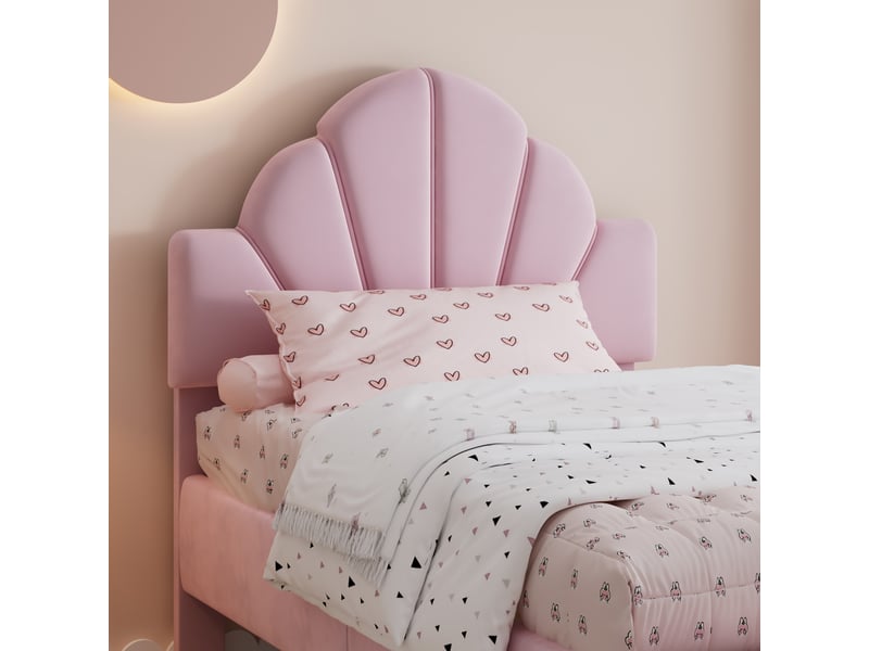  Lit enfant 90x200 cm avec tête en velours et bords anti-collision, rose, sans matelas  - Conforama E