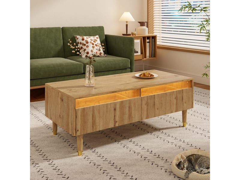  Table basse led en mdf couleur bois avec 2 tiroirs 110 x 50 x 40 cm  - Conforama E