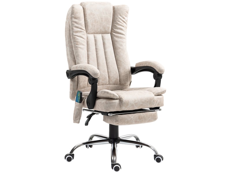 Fauteuil de bureau massant chauffant crème avec dossier inclinable et repose-pied - Conforama B