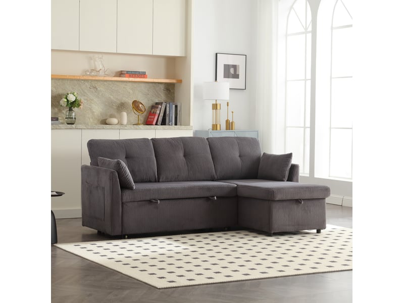  Canapé d’angle convertible 206x108x66 cm modulable avec rangement gris foncé  - Conforama B