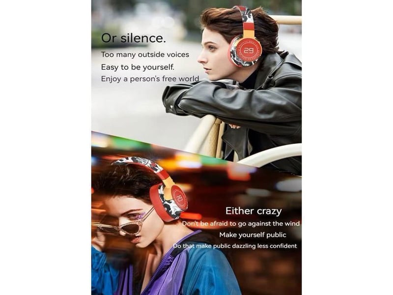  Casque bluetooth 5.1 pliable antibruit supra-auriculaire avec micro et led bleu, arceau ajustable, basses profondes, jack 3,5 mm  - Conforama C