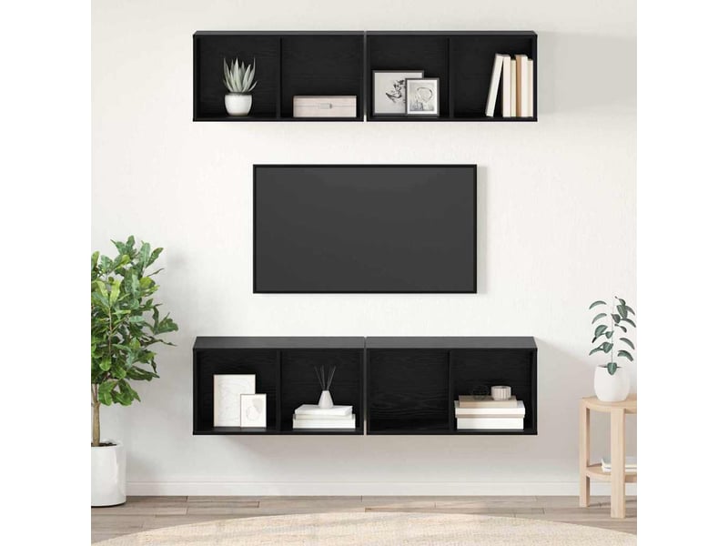  Ensemble meuble tv - banc tv - meuble de rangement 4 pcs chêne noir bois d'ingénierie  - Conforama B