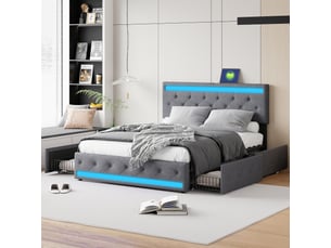 Lit avec rangement 140x200 cm <strong></strong>  <strong></strong> coloris gris