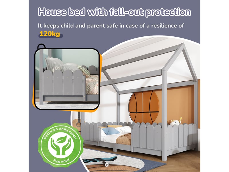  Lit simple 90x200, lin bleu - mi-ferme - sommier à lattes - matelas inclus  - Conforama B