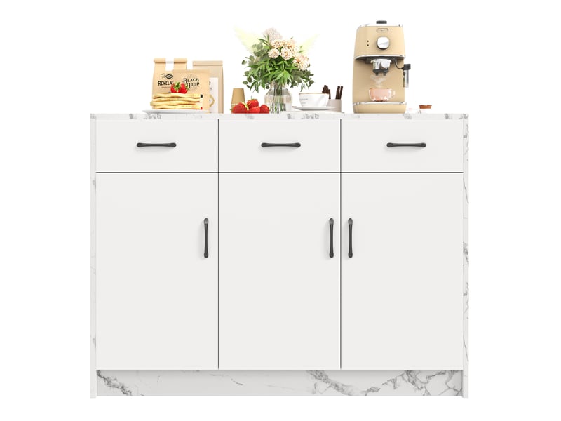 Îlot de cuisine 120 x 60 x 90,5 cm, bar intégré 26 cm, 3 tiroirs, 3 portes à tablettes réglables, mdf, blanc - Conforama A