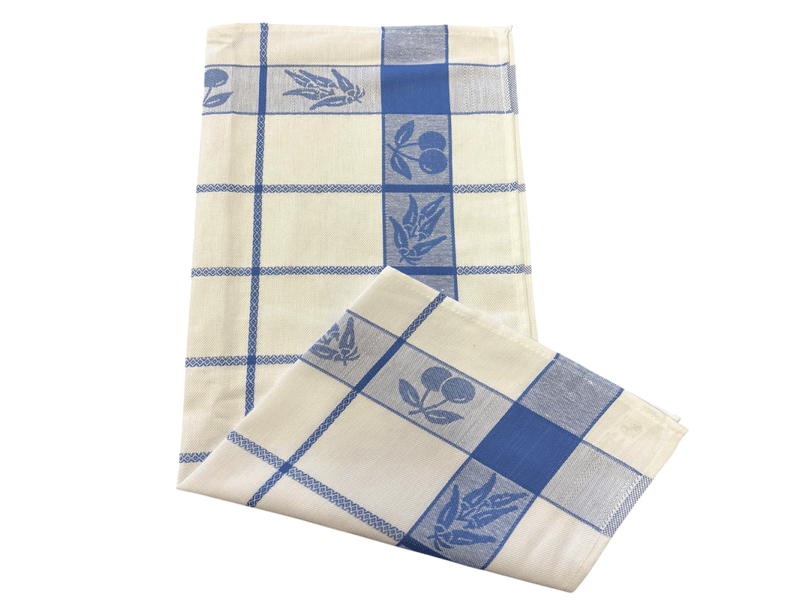  Lot de 6 torchons à carreaux motif cerises bleu, rouge et gris 100% coton jacquard 50x70cm  - Conforama D