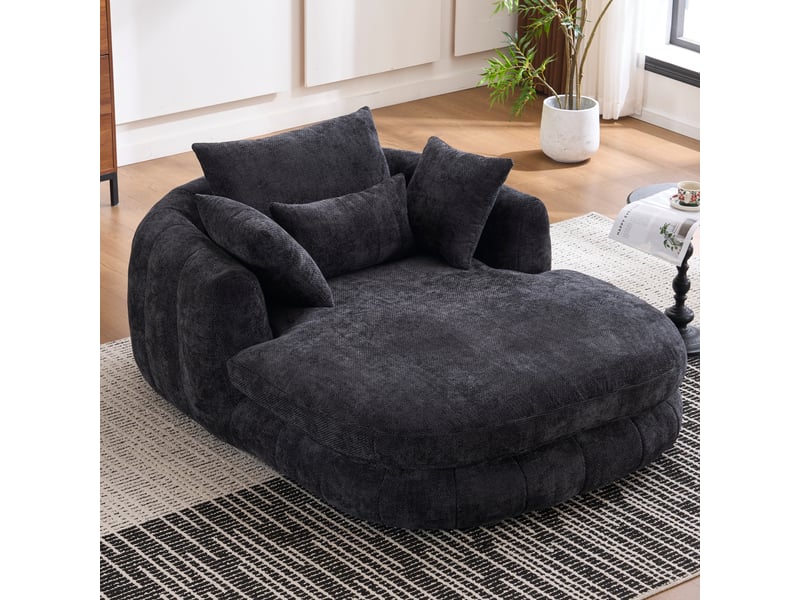  Méridienne grande assise  - coussins, mousse haute densité, chenille noire, 184.5×145.0×76.5 cm  - Conforama B