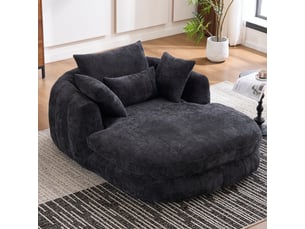 Méridienne grande assise - coussins, mousse haute densité, chenille noire, 184.5×145.0×76.5 cm
