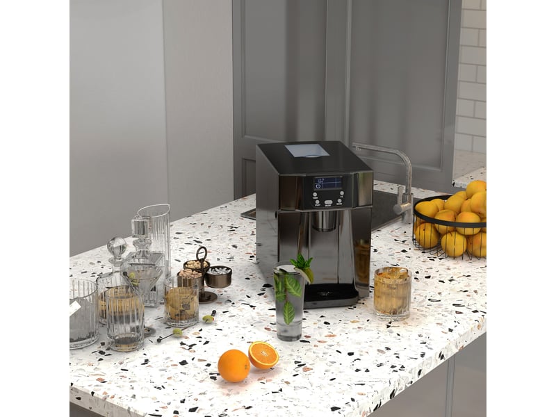  Machine à glaçons avec distributeur d'eau, ice maker, 12kg en 24h, 9 glaçons en 6-10 minutes, 25,2x38,9x36,3cm, noir  - Conforama B