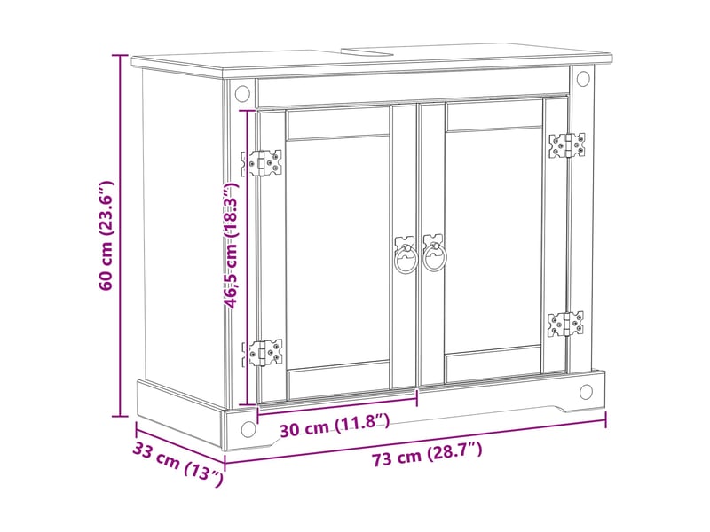  Armoire d'évier, armoire salle de bain blanc 73 x 33 x 60 cm pin massif cf65471  - Conforama E