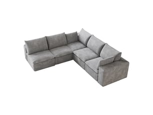 Canapé nuage velours côtelé 5 places gris foncé 340cm - modulable, mousse haute densité, sans montage