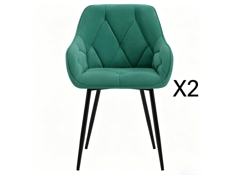  Chaises de salle à manger lot de 2 avec dossier ergonomique  - pieds en métal, velours turquoise  - Conforama A