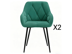 Chaises de salle à manger lot de 2 avec dossier ergonomique  - pieds en métal, velours turquoise