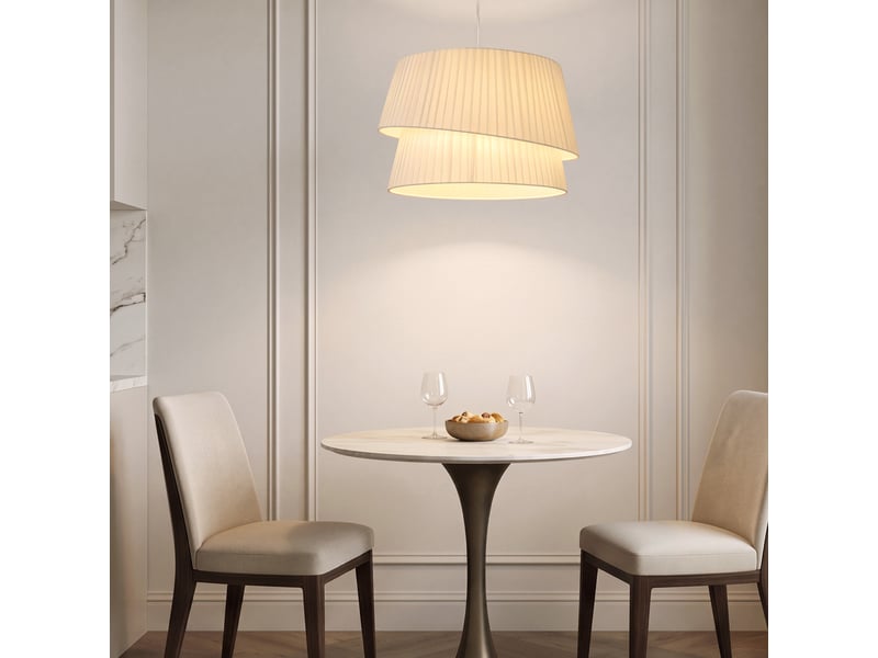  Suspension luminaire élégante à double abat-jour, rosace dorée, câble réglable, ampoule non incluse e14 40 w, blanc  - Conforama D