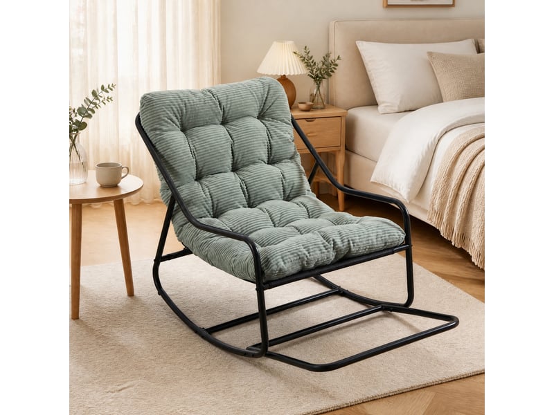  Fauteuil à bascule extérieur,75x116x82 cm,avec coussin,acier,noir et vert clair  - Conforama B