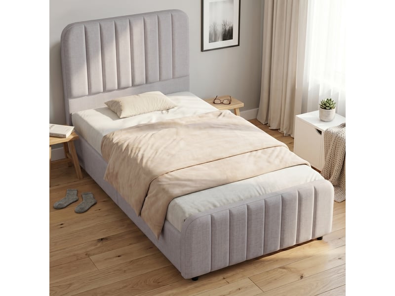  Lit capitonné 90x200 enfant avec coffre hydraulique - lit simple gris lin sommier inclus  - Conforama B