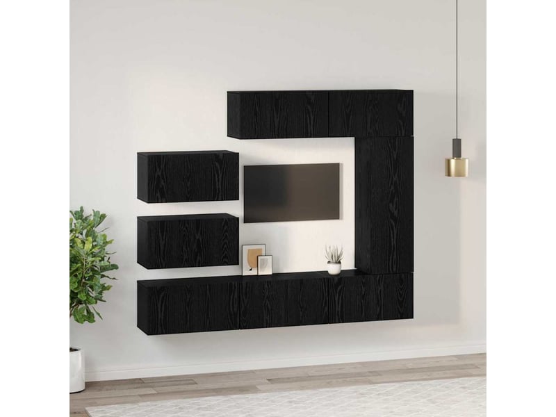  Ensemble meuble tv - banc tv - meuble de rangement 8 pcs chêne noir bois d'ingénierie  - Conforama D