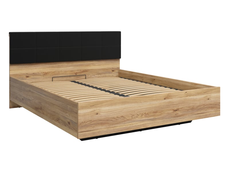  Lit coffre 160x200 avec sommier et tête de lit rembourée coloris chêne mauvella chêne tegola  - Conforama A