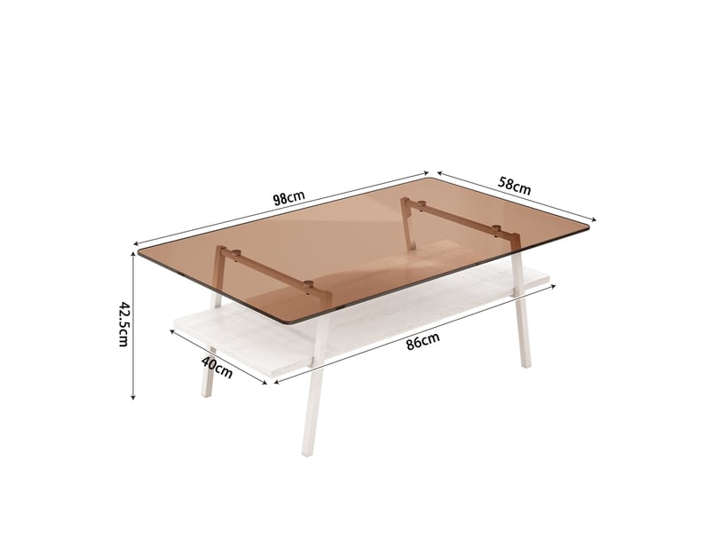  Table basse rectangulaire 98 x 58 cm en verre trempé, mdf, marron et blanc  - Conforama C