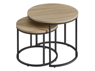 Lot de 2 tables basses rondes style industriel chêne et noir