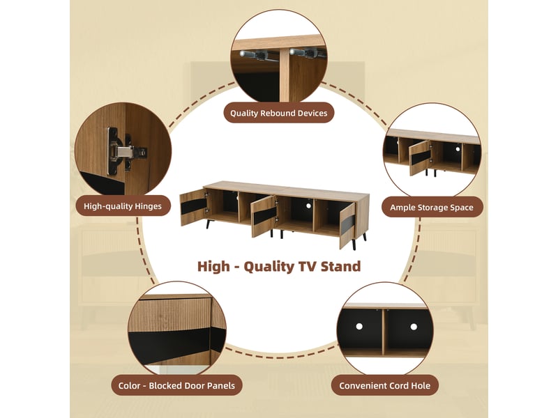  Meuble tv - design symétrique - 180x40x50cm - bois naturel - 4 armoires - capacité 30kg  - Conforama R